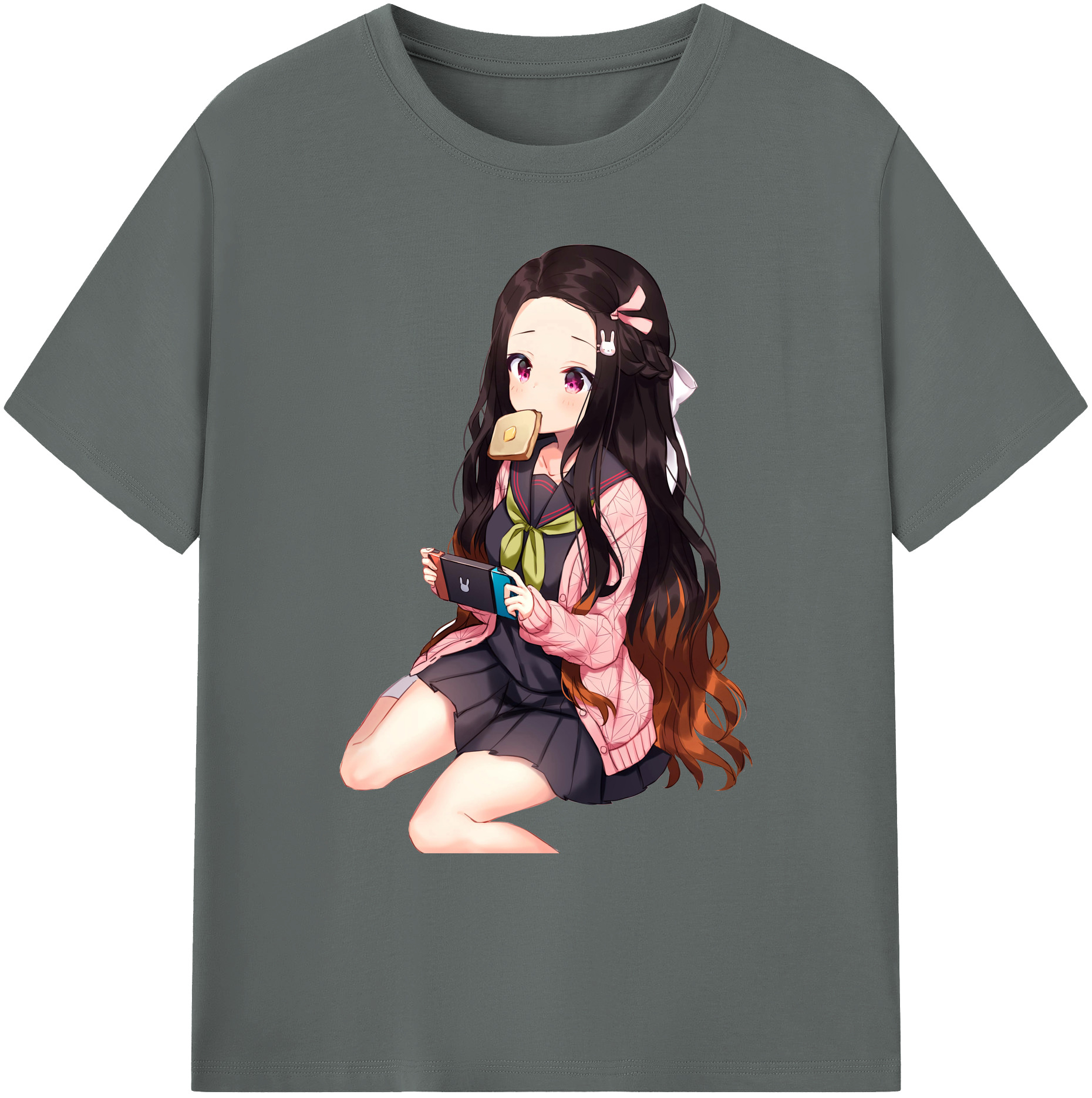 （画像用） 鬼滅の刃（きめつのやいば）竈門 禰󠄀豆子／かまど ねずこ Kamado Nezuko 綿100％ メンズ半袖Tシャツ｜肌触りやわらか＆通気性
